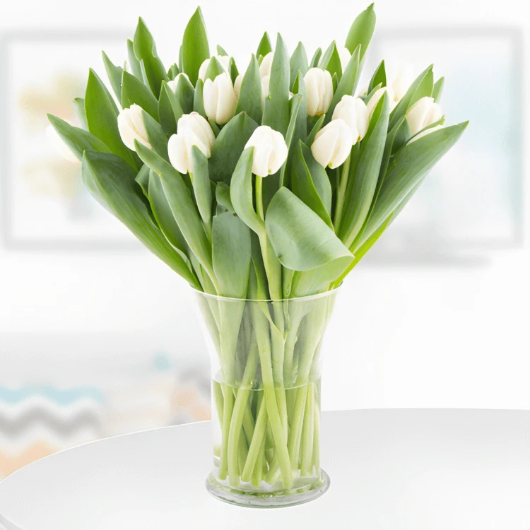 Фото 1: 25 белоснежных тюльпанов М24. Сервис доставки цветов AzaliaNow