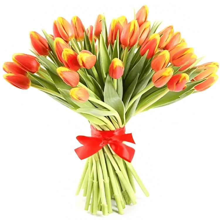 Фото 1: 25 оранжево-желтых тюльпанов М24. Сервис доставки цветов AzaliaNow