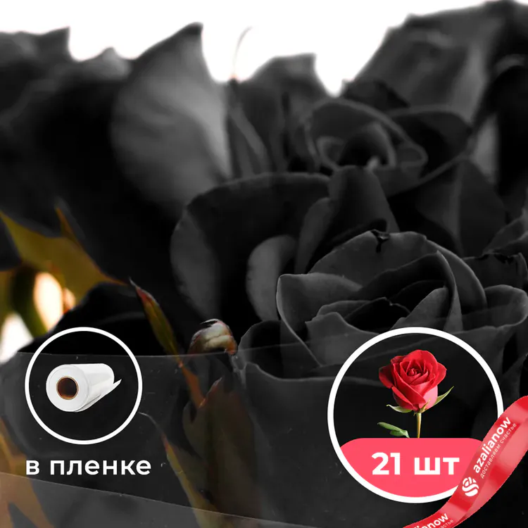Фото 1: 21 черная роза в пленке. Сервис доставки цветов AzaliaNow