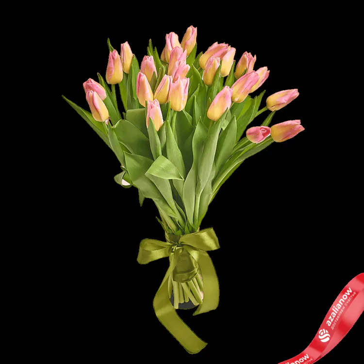 Фото 1: 25 розово-желтых тюльпанов Сортовые тюльпаны. Сервис доставки цветов AzaliaNow