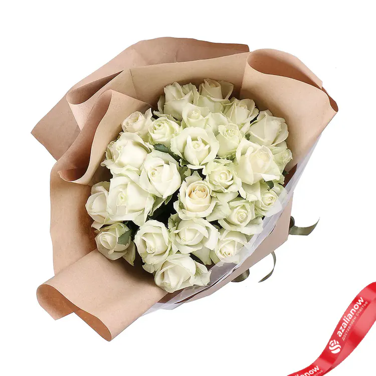 Фото 1: 27 белых роз в крафте. Сервис доставки цветов AzaliaNow