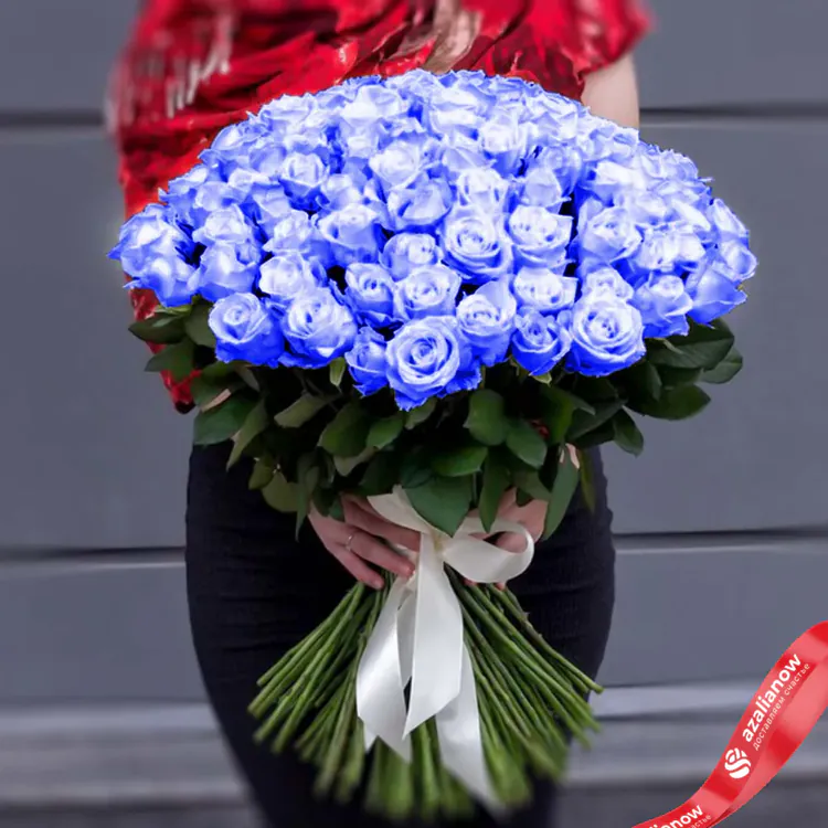 Фото 1: 51 синяя роза с лентой. Сервис доставки цветов AzaliaNow