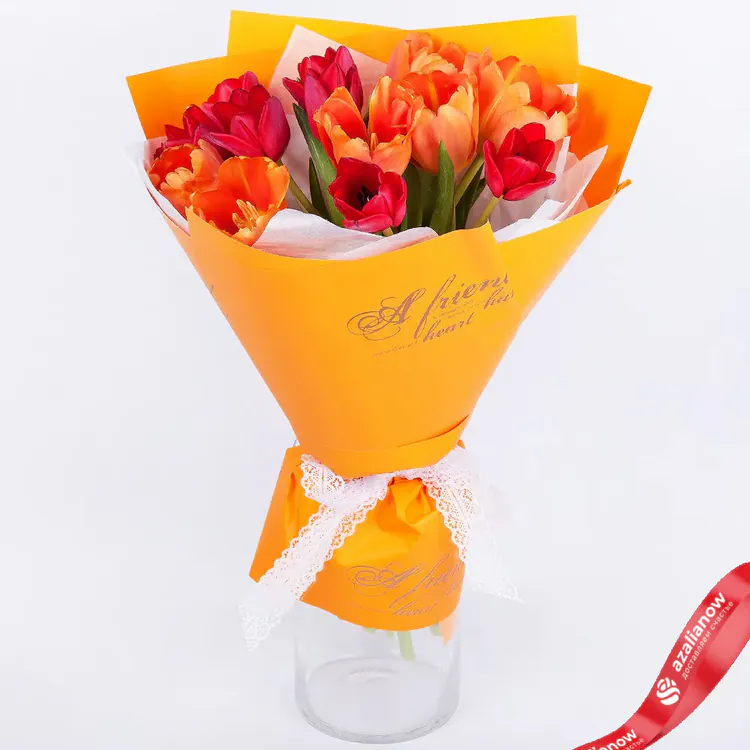 Букет из красных и оранжевых тюльпанов «Феникс» от AzaliaNow