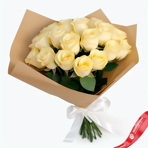 Фото 1: 17 желтых роз в крафтовой бумаге с белой лентой. Сервис доставки цветов AzaliaNow